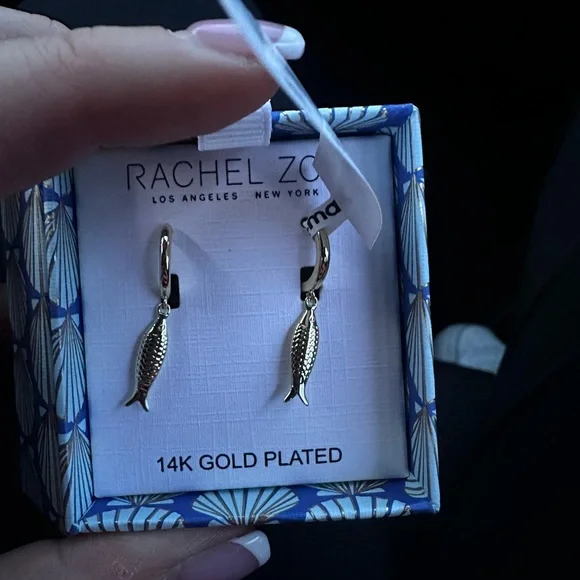 Rachel Zoe Gold Sardine Drop Hoop Earrings - Picture 2 of 3